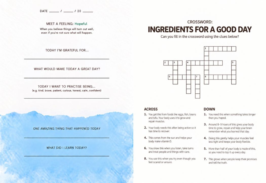 Puzzles and crosswords: a spread from The Gratitude Journal for Kids